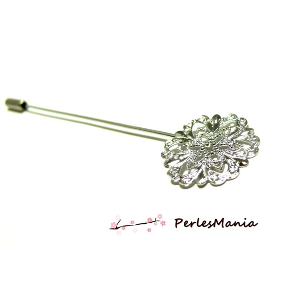 1 Epingle à chapeau ou broche fibule couleur ARGENT PLATINE dentelle fleur