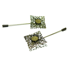 Supports de Broches Fibule Carré Rétro Dentelle pour Cabochon 12mm – Métal Bronze