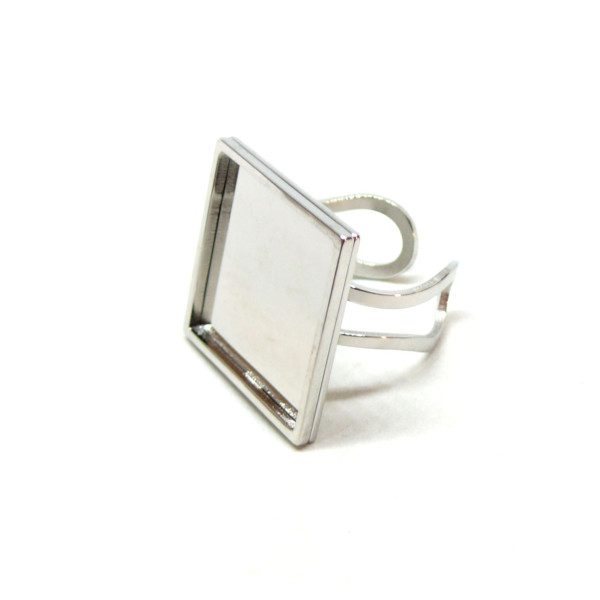 Support de Bague pour Cabochon CARRE 20 mm en Acier Inoxydable 304 Argenté  qualité Extra