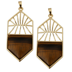 Pendentif Oeil du Tigre 58mm ART DECO en laiton finition doré REF 5