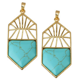 Pendentif Turquoise reconstituée 58mm ART DECO en laiton finition doré REF 3