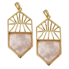 Pendentif Quartz Rose 58mm ART DECO en laiton finition doré REF 3