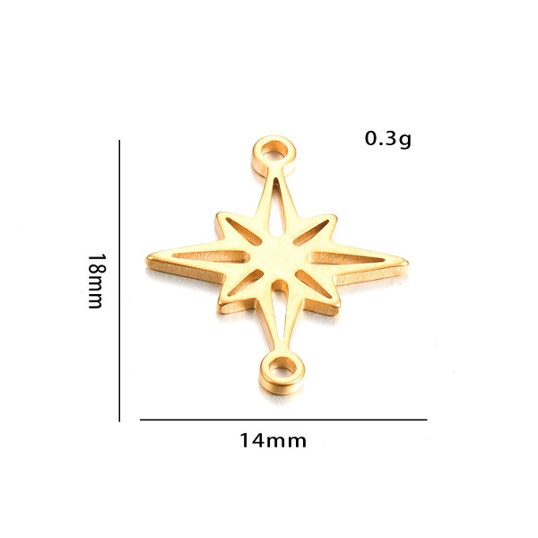 Pendentifs, connecteurs Etoiles 18 mm en Acier Inoxydable finition Doré REF 6