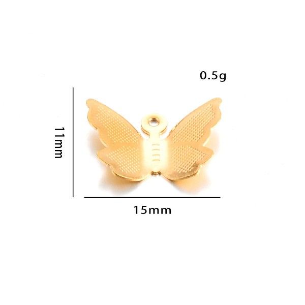 Pendentifs Papillon 3D 15mm en Acier Inoxydable finition Doré REF 8