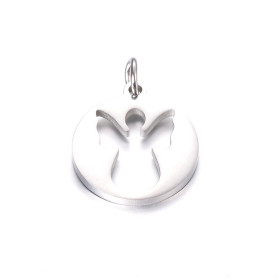 Pendentifs avec anneau Médaillon Ange 16mm en Acier Inoxydable finition Argenté REF 3