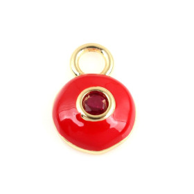 Pendentif émaillés Rond Rouge 13mm avec Strass Rouge