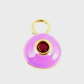 Pendentif émaillés Rond Lilas 13mm avec Strass Rouge