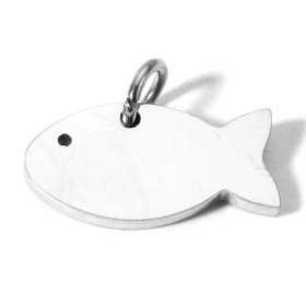 Pendentifs avec anneau Poisson 15mm, Acier Inoxydable finition Argenté