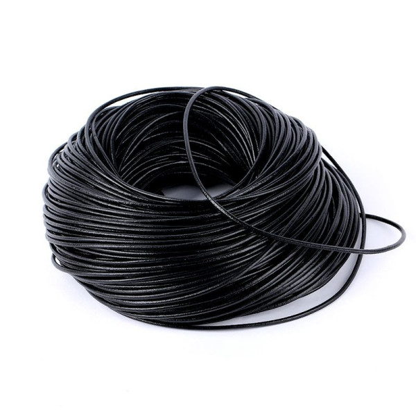 Cordon Fil, CUIR véritable 2mm, coloris Noir