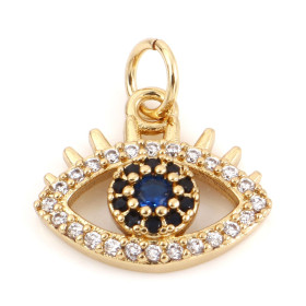 Pendentif Oeil de la protection avec Strass 16mm en Cuivre finition Doré 18KT