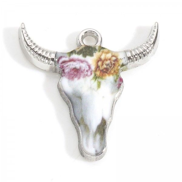pendentifs Buffalo, Buffle Tete Vache Boho Chic style emaillé 22mm metal couleur Argent
