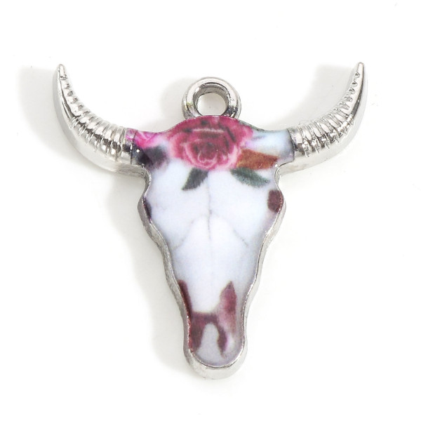 Pendentifs Buffalo, Buffle Tète Vache Boho Chic style emaillé 22mm metal couleur Argent