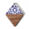 Pendentifs losange en Bois et résine motif type Azulejos 33mm