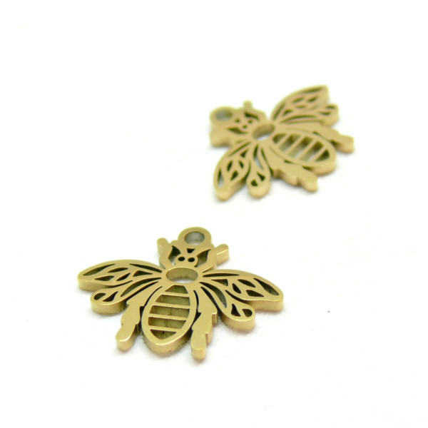 Pendentifs Abeille 15mm en acier Inoxydable 316 Placage Doré