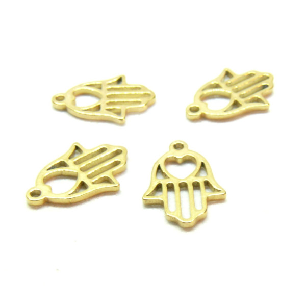Pendentifs Grigri main de Fatima avec Coeur 12mm en Acier Inoxydable finition Doré