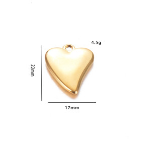 Pendentif Coeur 22mm en Acier Inoxydable finition Doré