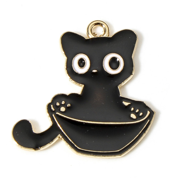 Pendentifs Chats émaillés Noir 26mm – Base Doré