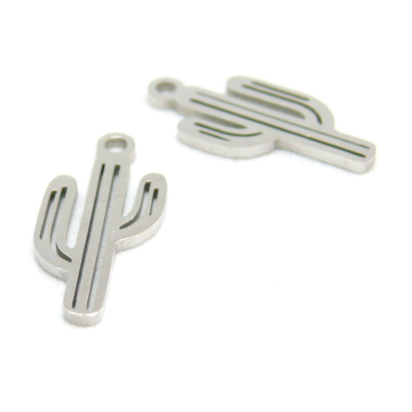 Pendentifs breloques Cactus 17mm en Acier Inoxydable 201 coloris Argent