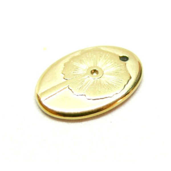 Pendentif Médaillon Ovale avec Fleur 20mm en Acier Inoxydable 316 Placage IONIQUE finition Doré 18KT