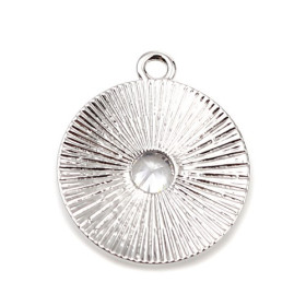 Pendentif breloque medaillon 21mm avec Etoile, Astre Rhinestone Cuivre finition Platinium