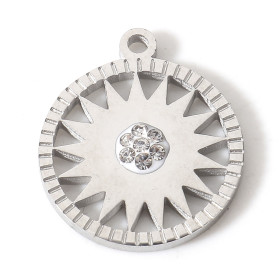Pendentif Soleil dans Cercle avec Strass 15mm en acier Inoxydable 304