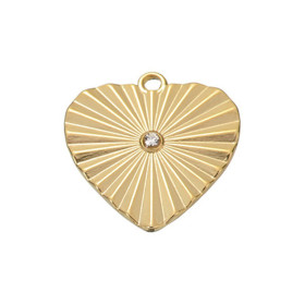 Pendentif Coeur avec Strass 18mm en acier Inoxydable 304 finition Doré