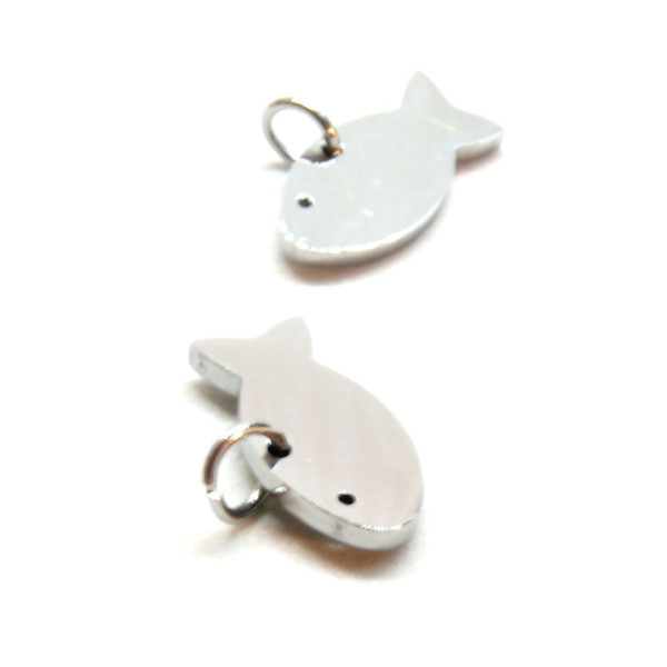 Pendentifs avec anneau Poisson 15mm, Acier Inoxydable finition Argenté