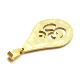 Pendentif Goutte avec bélière - Yoga - Ohm - 40mm - Doré en Acier Inoxydable