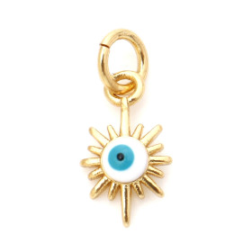 Pendentif avec anneau Etoile Oeil de la protection résine émaillée 15mm en Cuivre finition Doré 18KT
