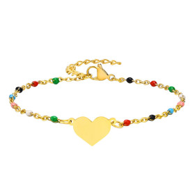 PS11002768 – Lot de 1 Bracelet Coeur à Personnaliser Maille Émaillé 2mm Acier Inoxydable 304 Doré 18KT