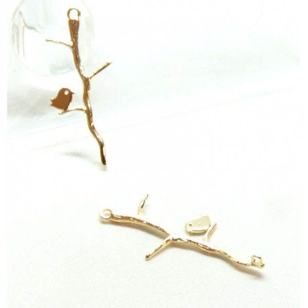 PS11902587 – Lot de 1 Connecteur Oiseau sur Branche 35mm – Cuivre Doré 18KT