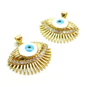 Pendentif Œil de la protection avec strass et émaille 24mm Laiton couleur Doré