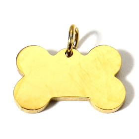 Pendentif avec anneau forme OS 15mm Plaque à personnaliser avec poinçons Acier Inoxydable 304 finition Doré