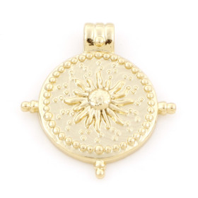 Pendentif Ethnique avec Soleil 16mm en Cuivre finition Doré 18KT pour création de bijoux raffinés