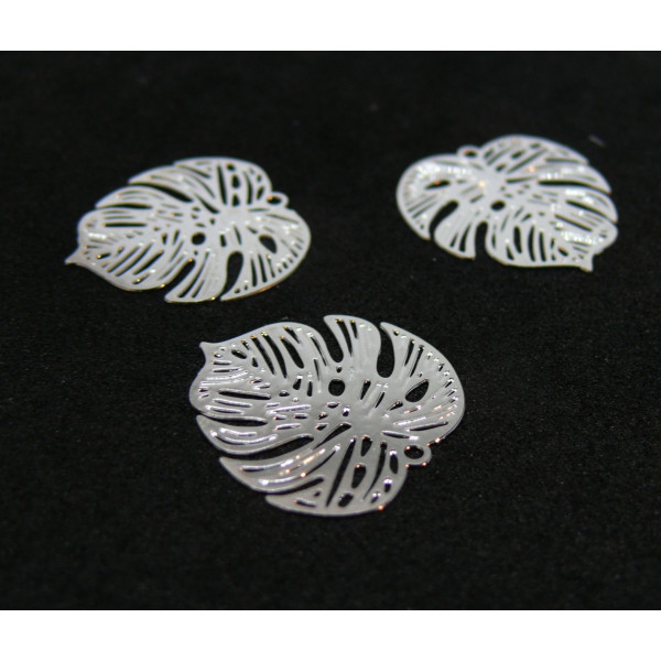 Estampes Pendentif Connecteur Filigrane Feuille Monstera 18mm – Argenté