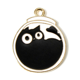Pendentifs Chats Émaillés Noir 26mm Base Doré
