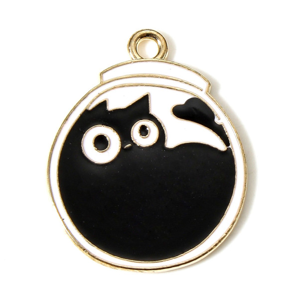 Pendentifs Chats Émaillés Noir 26mm Base Doré