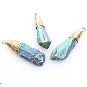 Pendentif 55mm en Pierre effet irisé Beu Ciel avec métal finition Doré REF 4