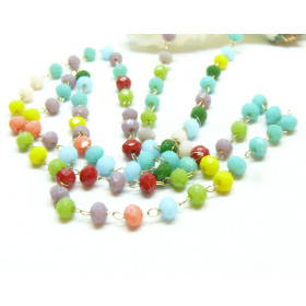 H11T00306G – Lot de 20 cm de Chaîne avec Perles de Verre Rondelles Facettées Multicolores 3.5mm – Acier Inoxydable 304 Do