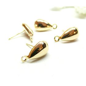 Boucles d'oreille  Puce Goutte 17mm avec attache, laiton Doré à l'or fin 18K