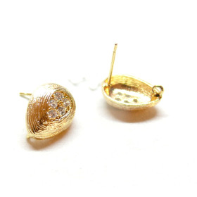 Boucles d'oreille Puce Goutte et Strass 14mm avec attache en Acier Inoxydable finition Doré 18KT