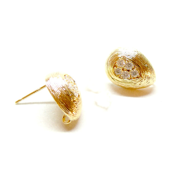 Boucles d'oreille Puce Goutte et Strass 14mm avec attache en Acier Inoxydable finition Doré 18KT