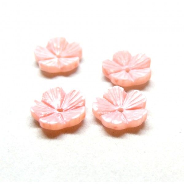 Perles intercalaire 3D forme Fleur Nacre sculptée 10mm en Nacre naturelle finition Rose pastel