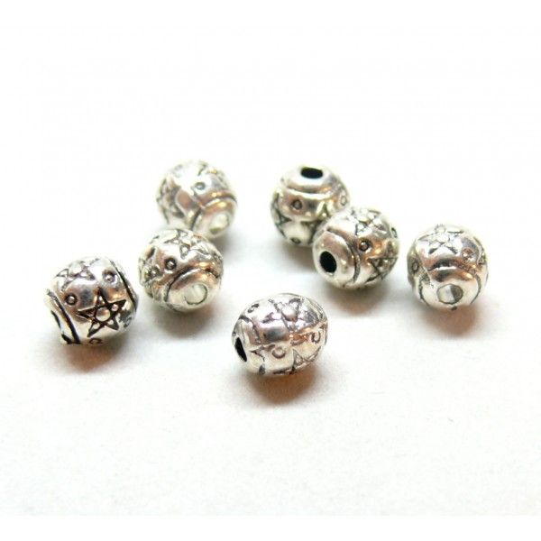 Perles intercalaire forme Tonneau avec Etoile 6mm en laiton finition Argent Antique