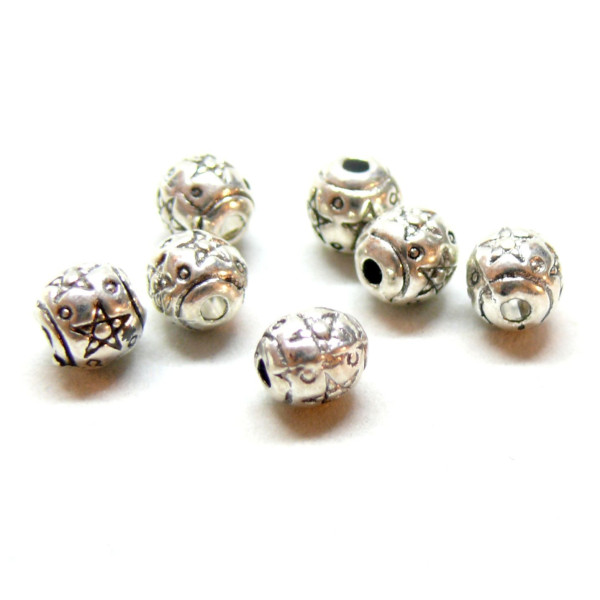 PS110089023 – Lot de 10 ou 20 Perles Intercalaire Tonneau Étoile 6mm – Laiton Argent Antique