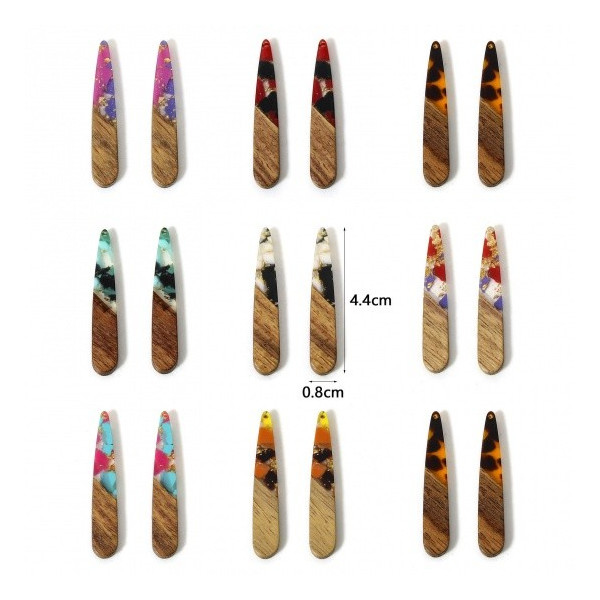 Pendentifs longue Goutte en Bois et résine 44mm