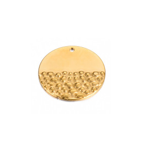 Pendentifs Rond martelé sur un coté 23mm Acier Inoxydable 304 finition Doré