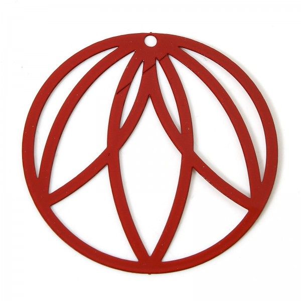 Estampes Pendentifs Cercle Art déco 36mm métal finition Rouge
