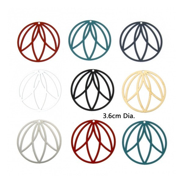 Estampes Pendentifs Cercle Art déco 36mm métal finition Noir