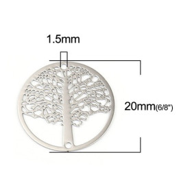Estampes pendentif connecteur filigrane Arbre 20mm métal couleur Argent Platine